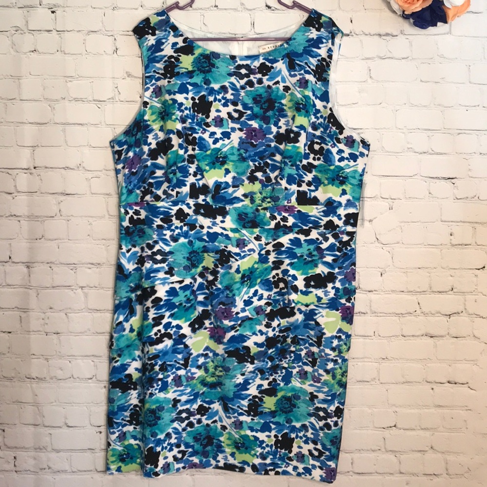 Aa Studio Blue Green Floral Midi Dress